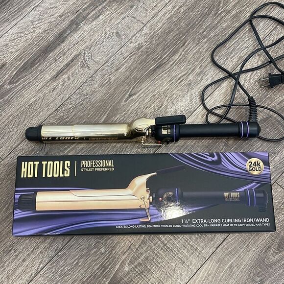Hot Tools Professional 24K Gold 1-1/4" Extra Long Curling Iron - Picture 1 of 8